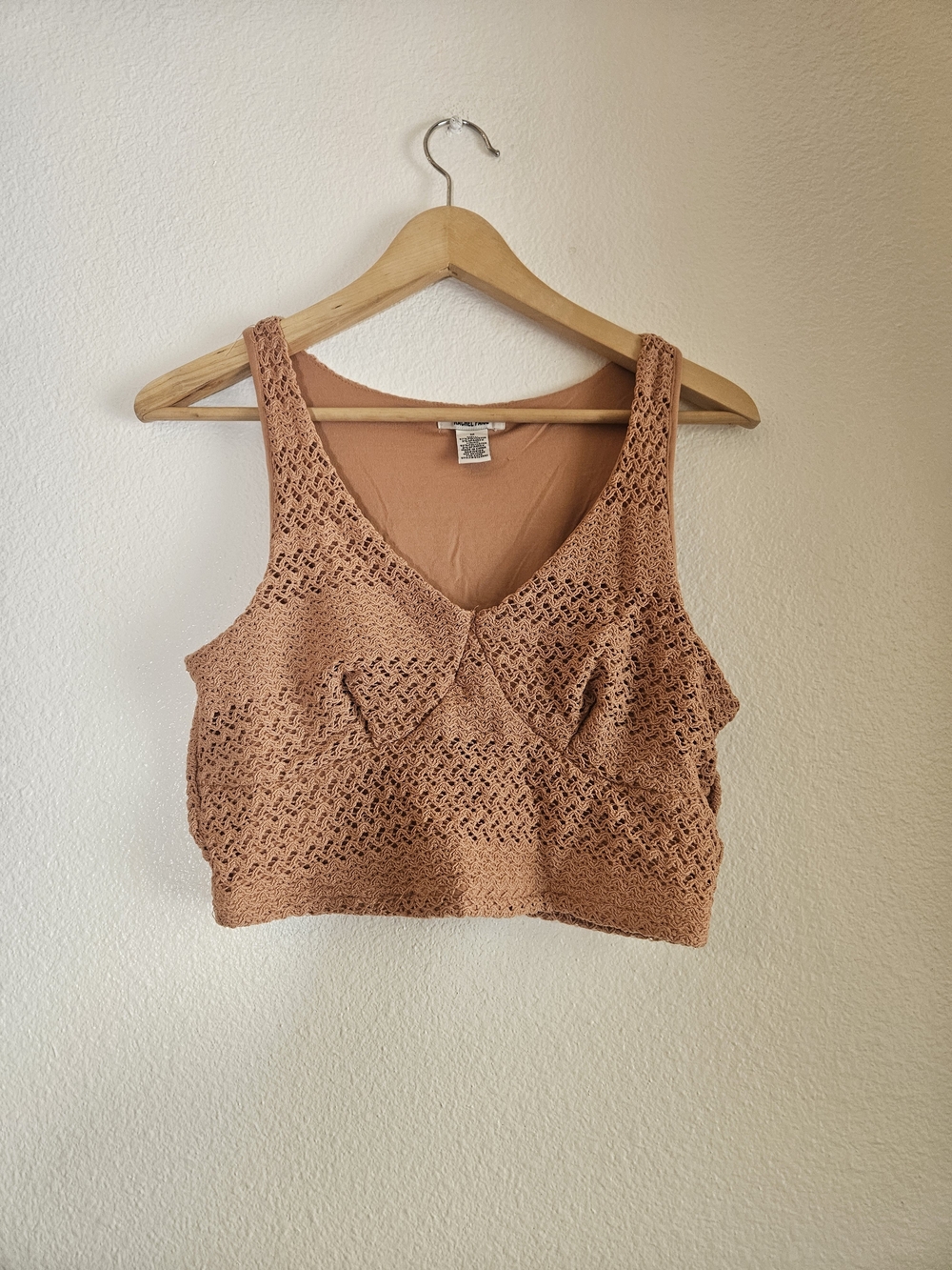 NWOT Crochet Knit V-Neck Crotchet Boho Crop Top in Terracotta Otange